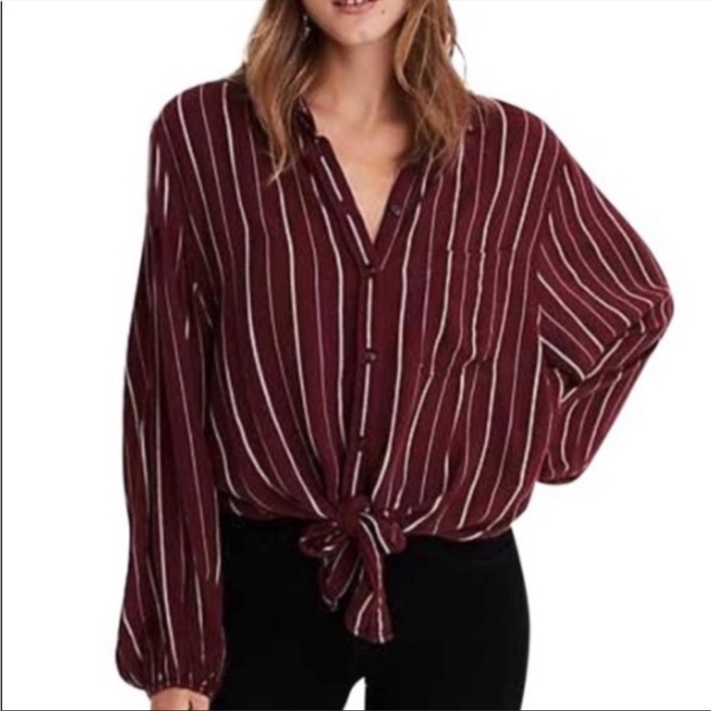 American Eagle Striped Tie Front Top, M